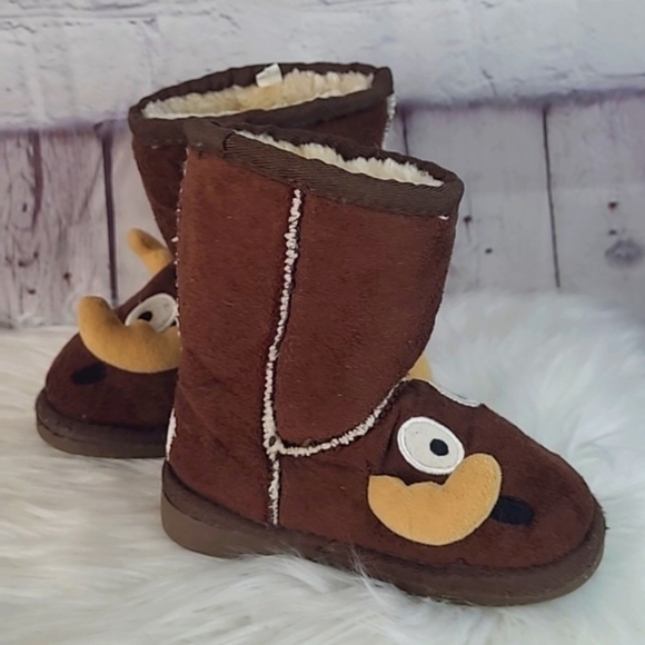 Lazy One Brown Moose Deer Buck Winter Shearling Sherpa Kids Boots Size XS 6-7 - Picture 10 of 13